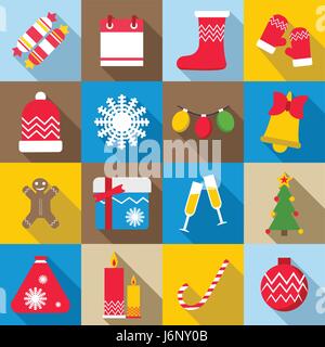 Christmas icons set, flat style Stock Vector