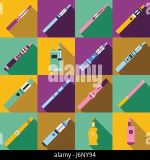 Vaping icons set, flat style Stock Vector