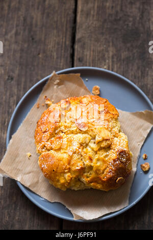 Pear almond scone on grey plate Stock Photo