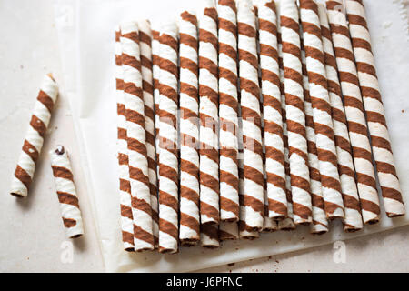 Chocolate cream rolls traditional Polish snack Stock Photo