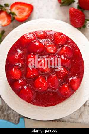 Strawberry cheesecake on shortcrust pastry Stock Photo