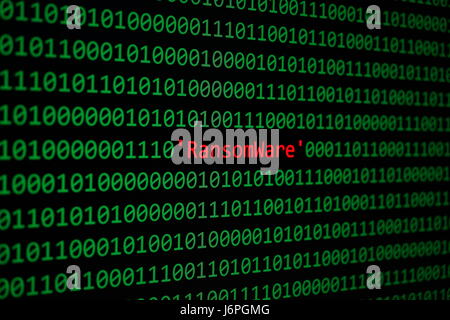 The RansomWare and Binary code, RansomWare Concept Security and Malware attack. Stock Photo