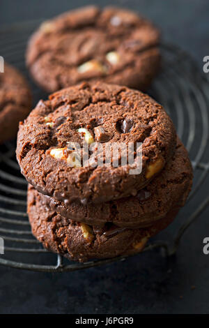 Triple dark, milk and white chocolate cookies Stock Photo