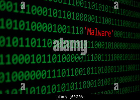 Red Malware and Binary code, Concept Security Malware and RansomWare attack. Stock Photo