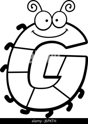 A cartoon illustration of the letter G with an insect theme. Stock Vector