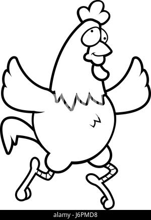 A happy cartoon chicken running and smiling. Stock Vector