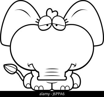 A cartoon illustration of a little elephant with a sad expression. Stock Vector