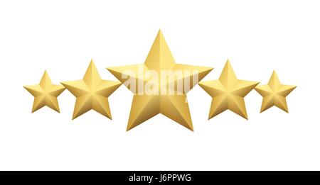 Set of Realistic metallic golden star isolated on white background. Vector illustration Stock Vector
