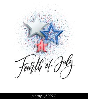 Fourth of July celebration banner, greeting card design. Happy independence day of United States of America hand lettering. USA freedom background. Vector illustration Stock Vector