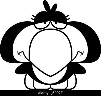 A cartoon illustration of a little penguin with a sad expression. Stock Vector