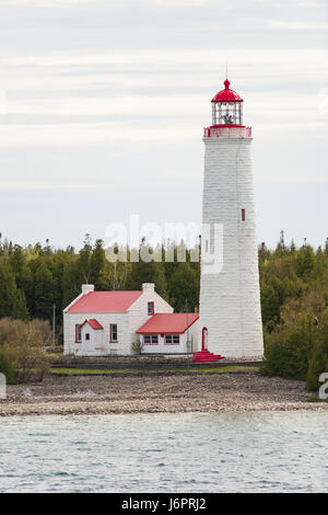Cove Island Lighthouse And Lake Huron, Ontario, Canada Stock Photo