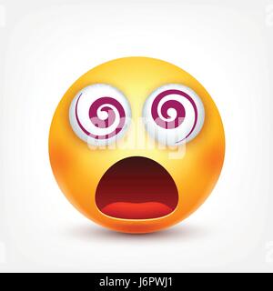 Vector Emoji yellow smiley crazy face with eyes and mouth showing