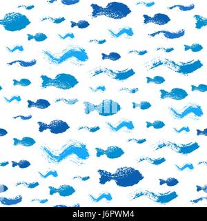 Painted Fish Waves Pattern Background Stock Vector