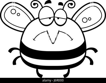 A cartoon illustration of a bee looking sad. Stock Vector