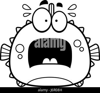 A cartoon illustration of a blowfish looking scared. Stock Vector