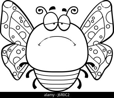 A cartoon illustration of a butterfly looking sad. Stock Vector