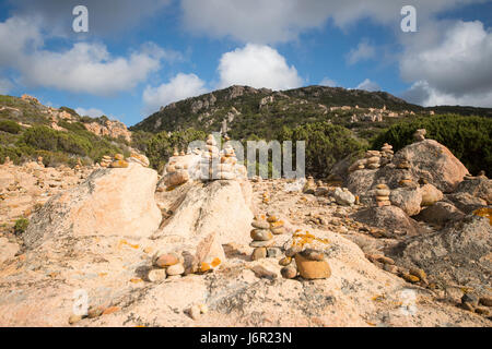 Zen balanced stones on a rural mountain in Sardinia, Italy Stock Photo