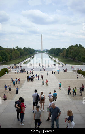 looking out of the lincoln memorial along the national mall and reflecting pool Washington DC USA Stock Photo