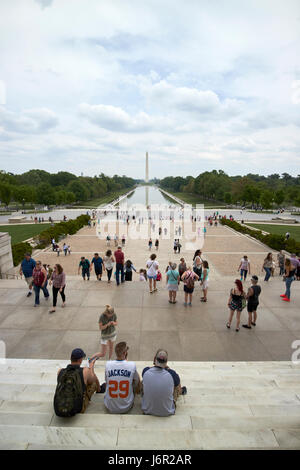 looking out of the lincoln memorial along the national mall and reflecting pool Washington DC USA Stock Photo