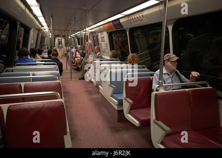 inside old 2000 series breda car metro underground train system Washington DC USA Stock Photo