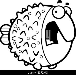 A cartoon illustration of a pufferfish looking scared. Stock Vector