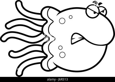 A cartoon illustration of a jellyfish with an angry expression. Stock Vector