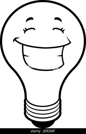 A cartoon light bulb smiling and happy. Stock Vector