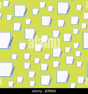 Paper Notebook and Blue Pen Seamless Pattern Stock Vector