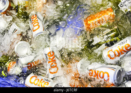 Diet Coke cans chilling in ice - USA Stock Photo