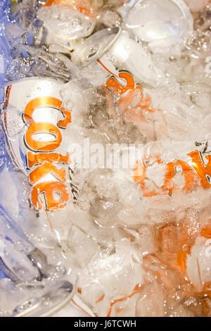 Diet Coke cans chilling  in ice - USA Stock Photo