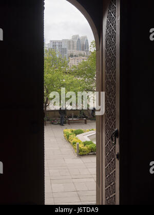 Palace of the Shirvanshahs, a Unesco world heritage site in the old walled city in Baku Azerbaijan, view of city from main doors Stock Photo