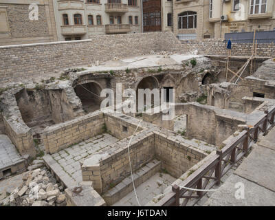 Palace of the Shirvanshahs, a Unesco world heritage site in the old walled city in Baku Azerbaijan, ruins of bathhouse Stock Photo