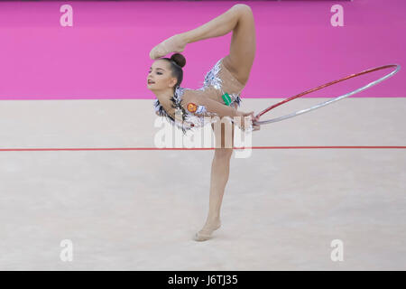 Budapest. 21st May, 2017. Gold medalist Dina Averina of Russia competes during the individual hoop final at the 33rd European Rhythmic Gymnastics Championships in Budapest, Hungary on May 21, 2017. Credit: Attila Volgyi/Xinhua/Alamy Live News Stock Photo