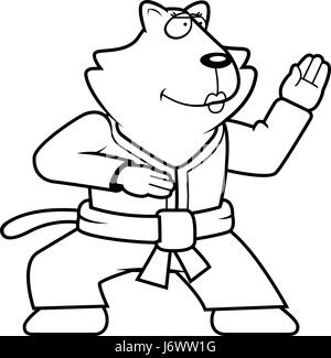 A cartoon cat doing karate in a gi. Stock Vector