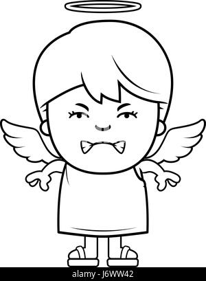 A cartoon illustration of a angel boy with an angry expression. Stock Vector