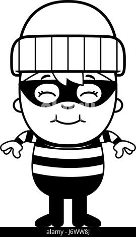 A cartoon illustration of a little burglar smiling. Stock Vector