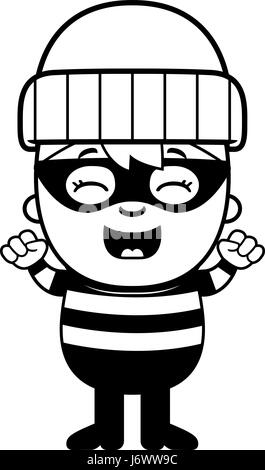 A cartoon illustration of a little burglar celebrating. Stock Vector