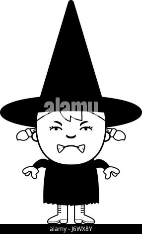 A cartoon illustration of a girl witch looking angry. Stock Vector