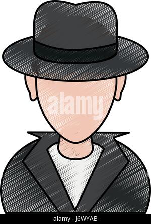 color pencil cartoon half body faceless hacker with jacket and hat Stock Vector