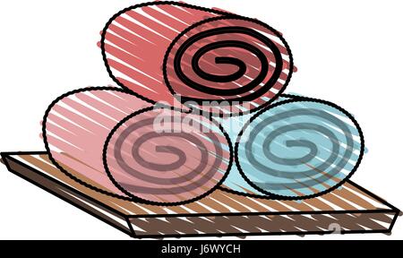 color crayon stripe cartoon set of rolled up colored towels Stock Vector