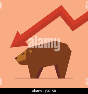 Bear with graph down trend. vector illustration Stock Vector