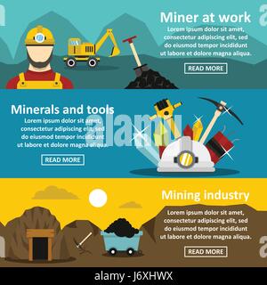 Mining industry banner horizonatal set, flat style Stock Vector