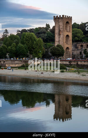 Tower and reflection of San Niccolo in florence , Italy Stock Photo