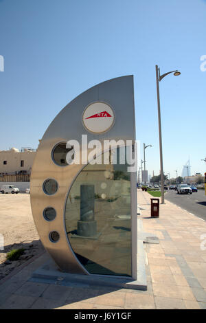 Dubai air conditioned bus shelter with bilingual advertising panel Stock Photo