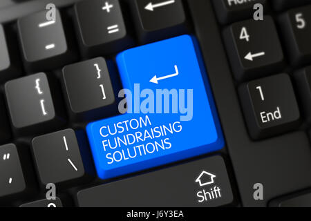 Custom Fundraising Solutions on Blue Keyboard Key. 3D. Stock Photo