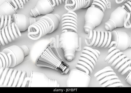 LED light bulb, among other light bulbs Stock Photo