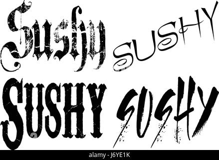 Sushy text banner in black lettesr on white background Stock Vector