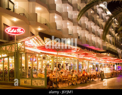 Puerto de La Cruz, Tenerife, Canary Islands. Outdoor hotel restaurant  at night. Stock Photo