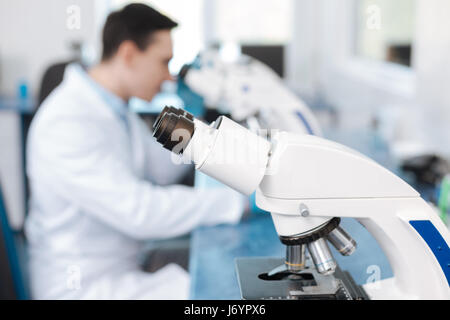 Picture of modern microscope that being ready for work Stock Photo