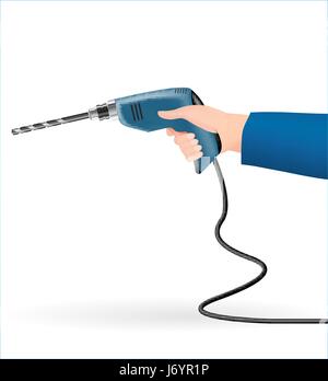 hand using a electric drill on a white background Stock Vector